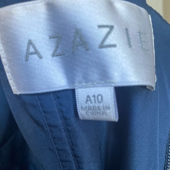 Azazie Bridesmaid Chiffon Maxi Dark Navy Halter Sweetheart Neckline Size 10 - Picture 7 of 9